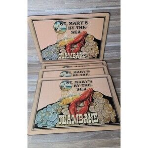 St. Mary's By the Sea Clambake Cork Backed 16" Lobster Corn Placemats Tablescape